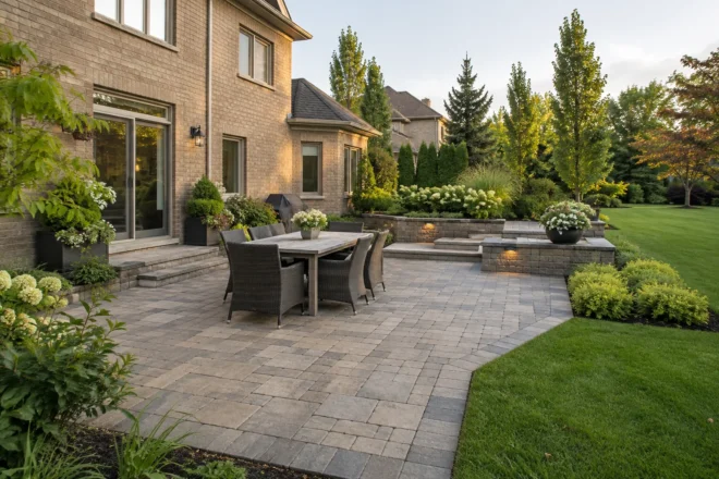 Older paver courtyard with natural material variation