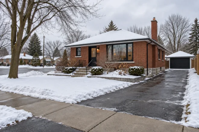 Corner driveway with snow stored away from sightlines