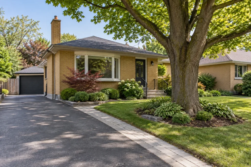 Retained mature tree near an existing driveway edge
