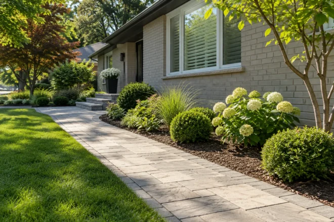 New shrubs along a sunny residential border