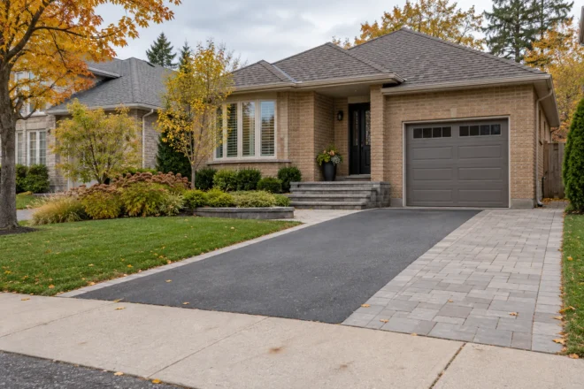 Modest widened driveway with retained front garden and walk