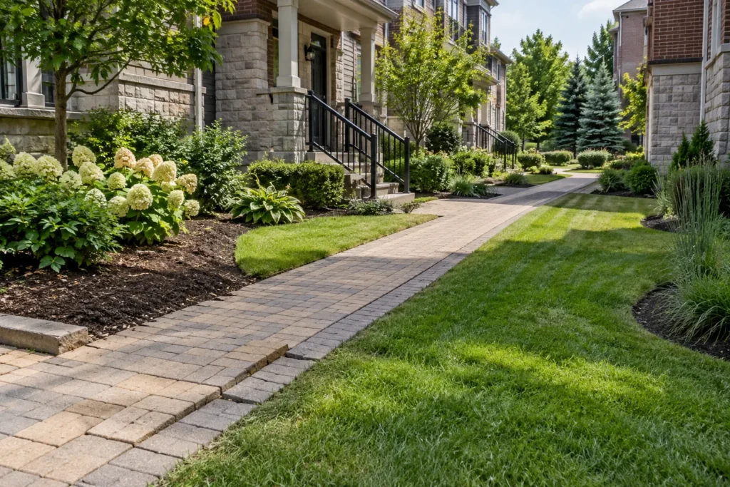 Common lawn and bed zones visually separated for scope definition