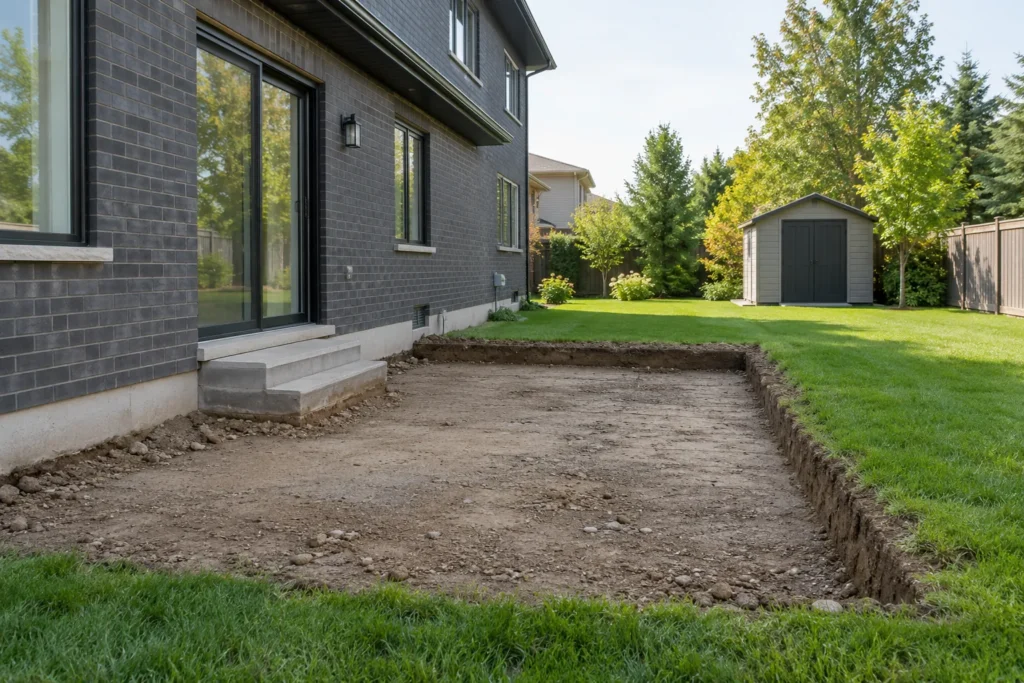 Excavation edge with consistent depth and clear existing elevations