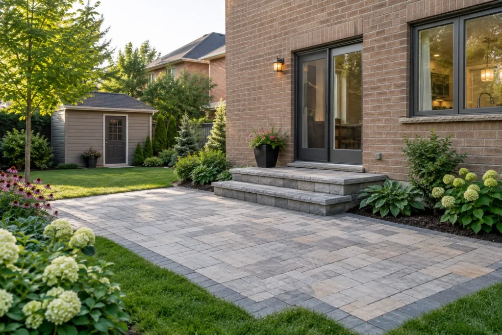 Rear door landing and patio edge at plausible elevations