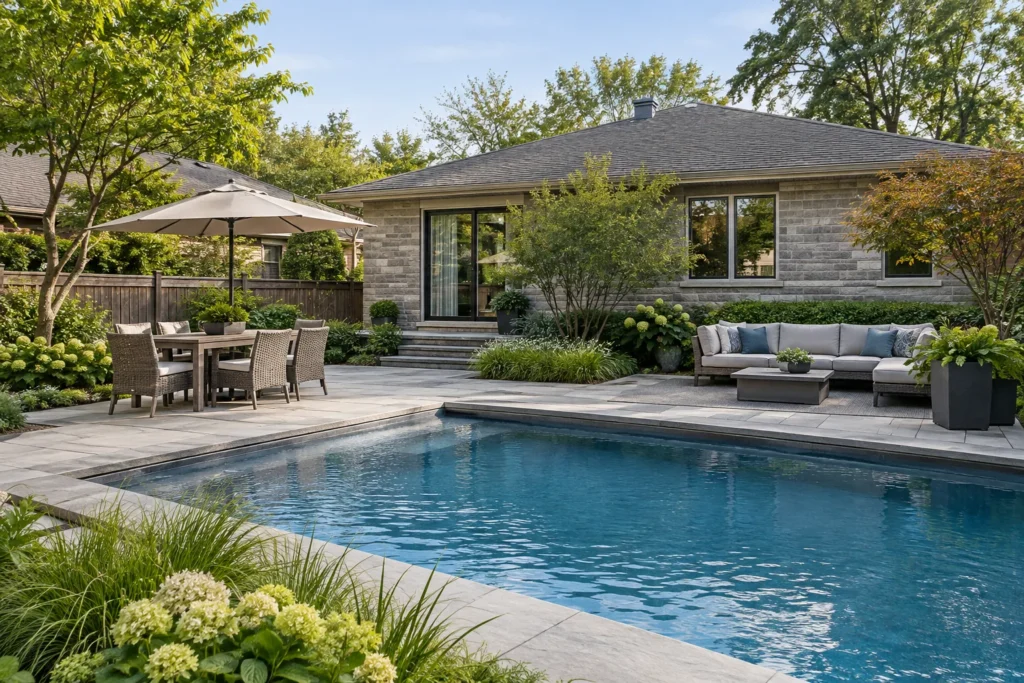 Poolside dining and lounge circulation kept separate