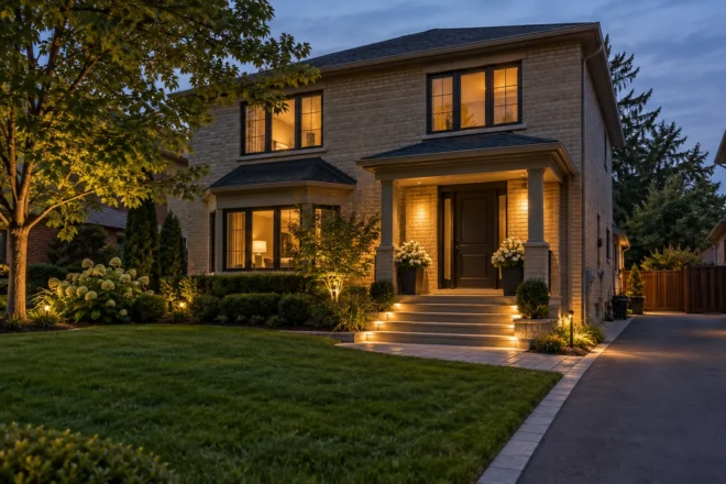 Medium property entrance steps with discreet lighting