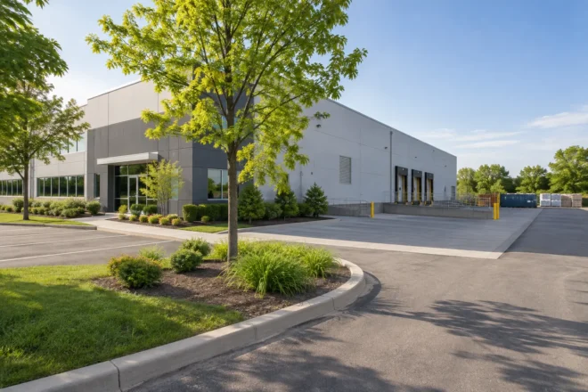 Industrial managed site with open loading access