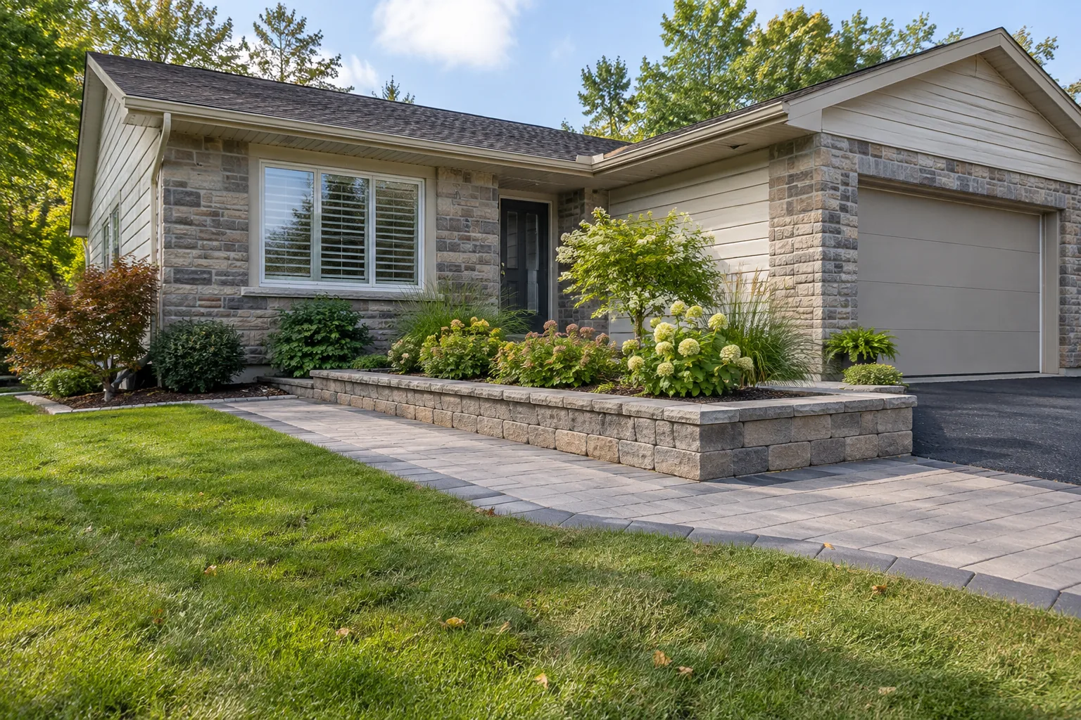 Low retaining terrace holding real grade