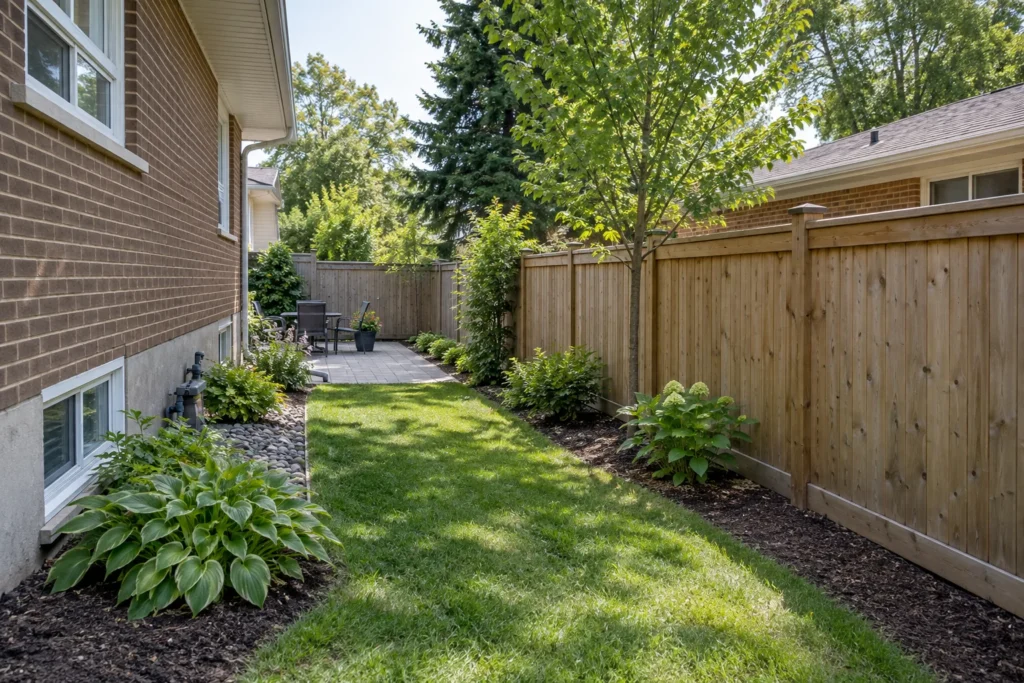 Completed fence and planting edge with room for maintenance