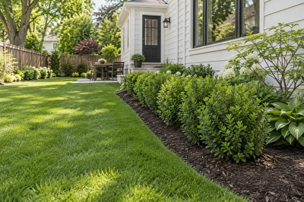Hedge width separated from the lawn mowing route
