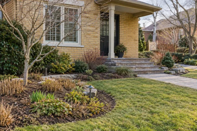Medium garden with selective perennial cutback