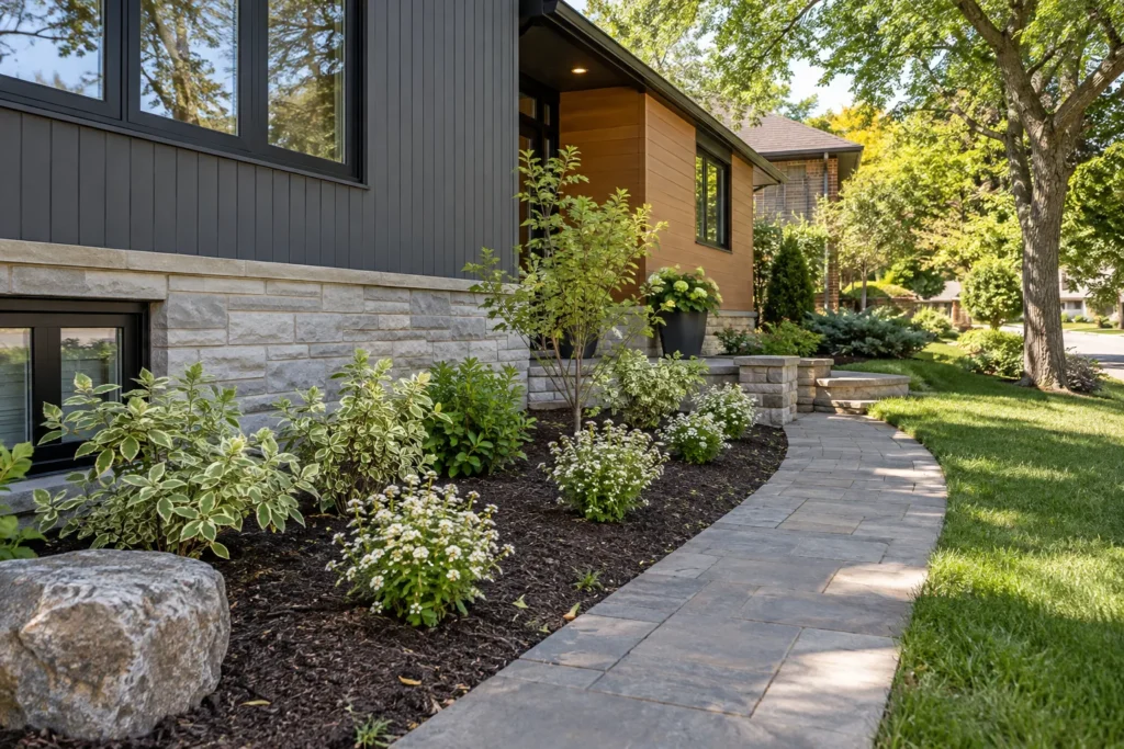 New shrub spacing along a garden path without crowding