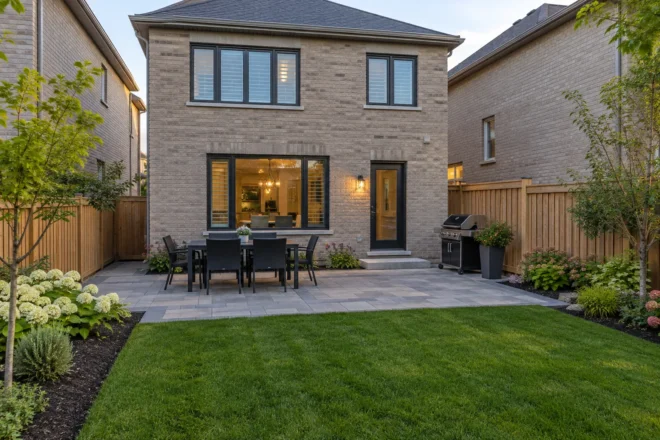 Integrated small yard with a restrained rectangular patio