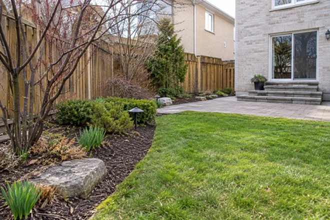 Lawn edge after winter debris collection