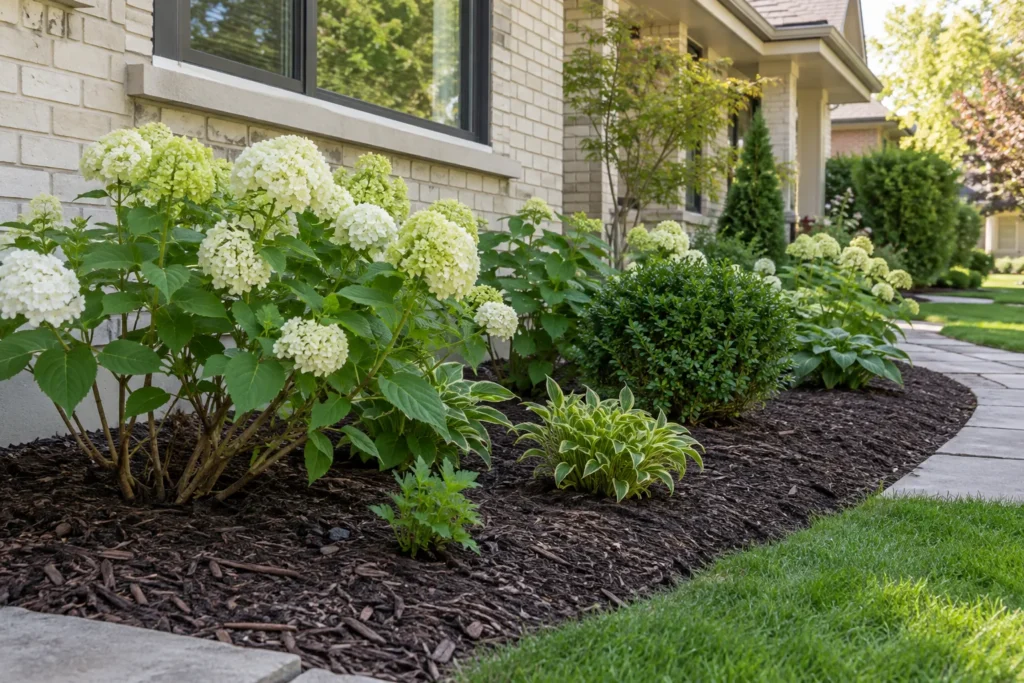Clean mulch finish with visible unburied plant crowns