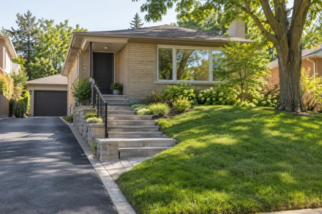 Sloped front property with practical stone steps