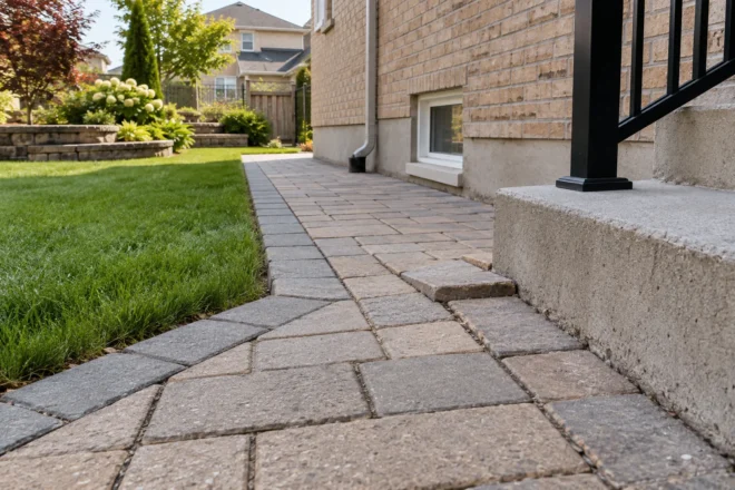 Raised paver beside a fixed landing on a side walkway