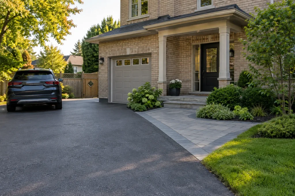 Driveway-to-front-walk transition with room to leave a vehicle