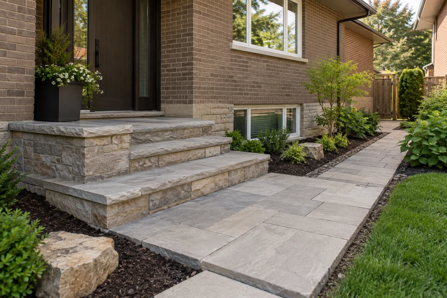 Natural stone and concrete material transition