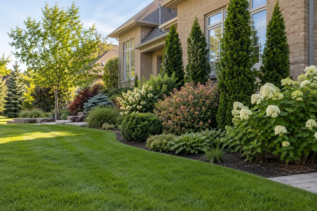 Mixed screen planting demonstrating evergreen and seasonal coverage
