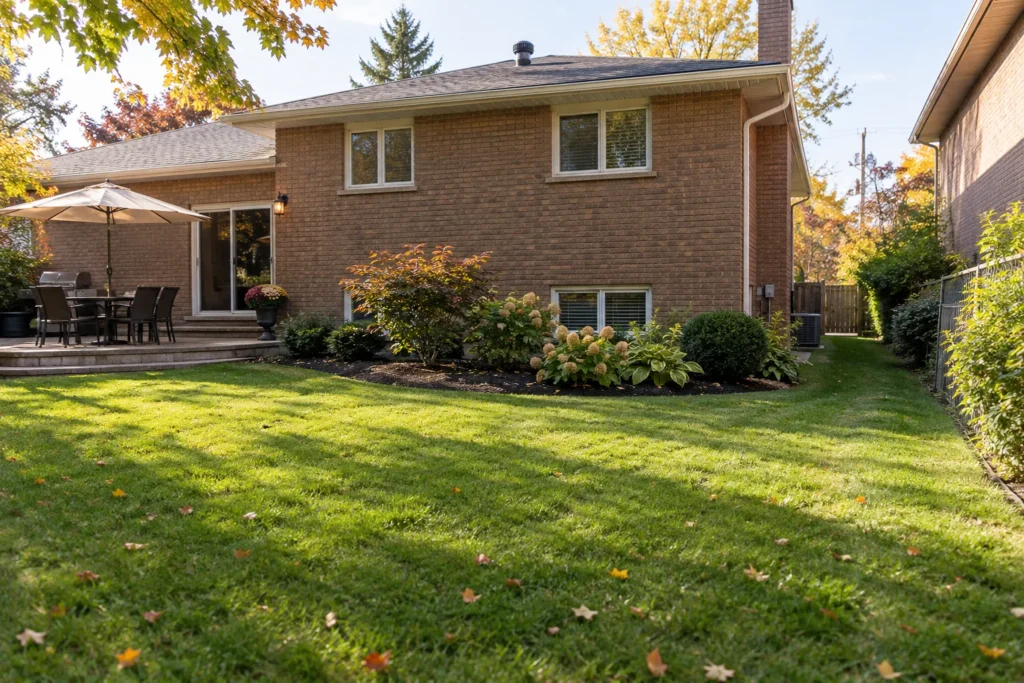 Graded lawn with a shallow open grass route