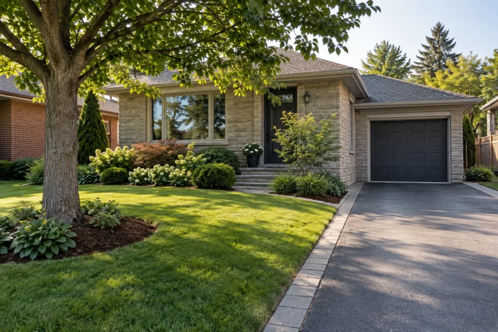 Planting location showing clearance to house, drive and utility area