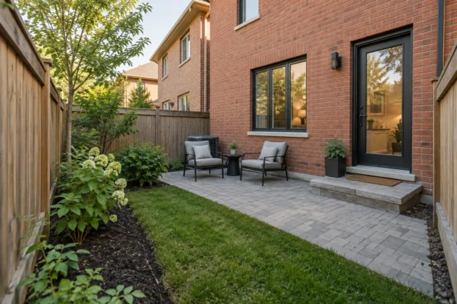 Compact townhouse garden with practical small terrace