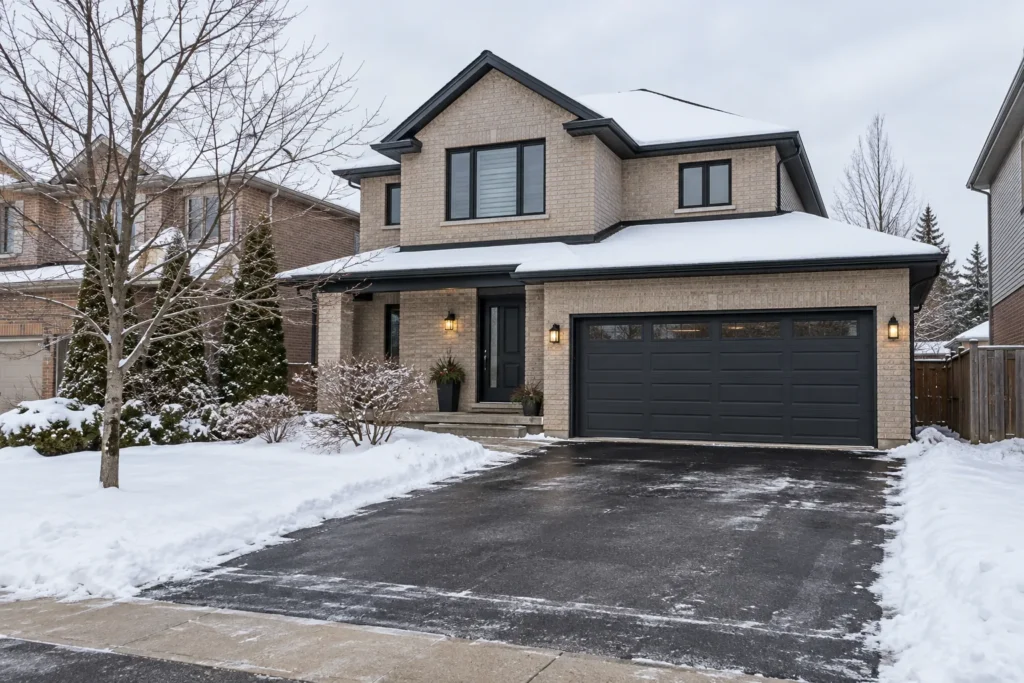 Snow stored on suitable lawn without blocking road or sidewalk