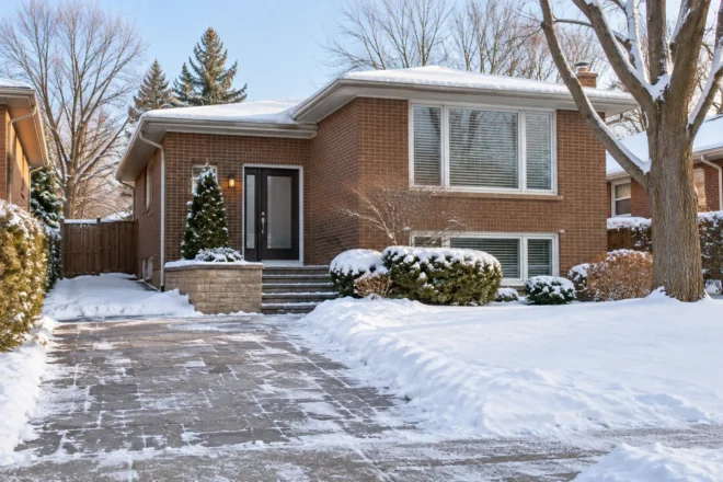Residential snow-ready frontage with open access and storage lawn