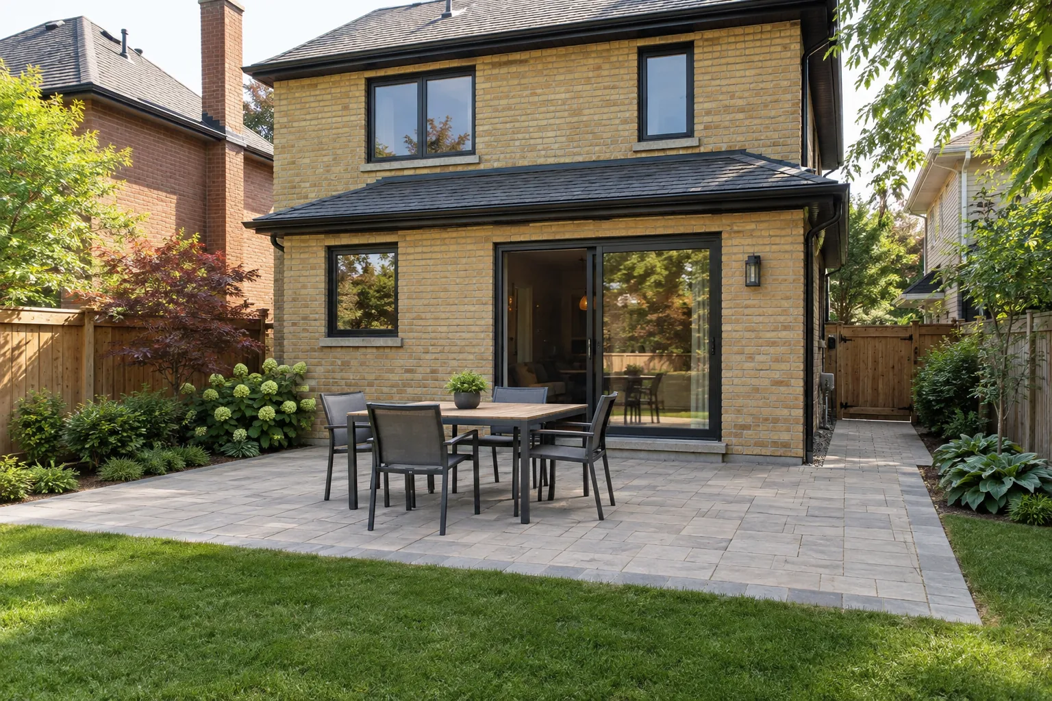 Dining patio with furniture circulation