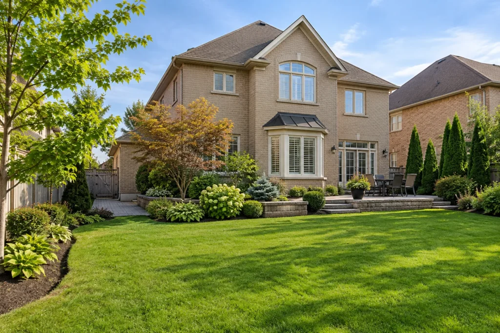 Maintained lawn with clean planted edge
