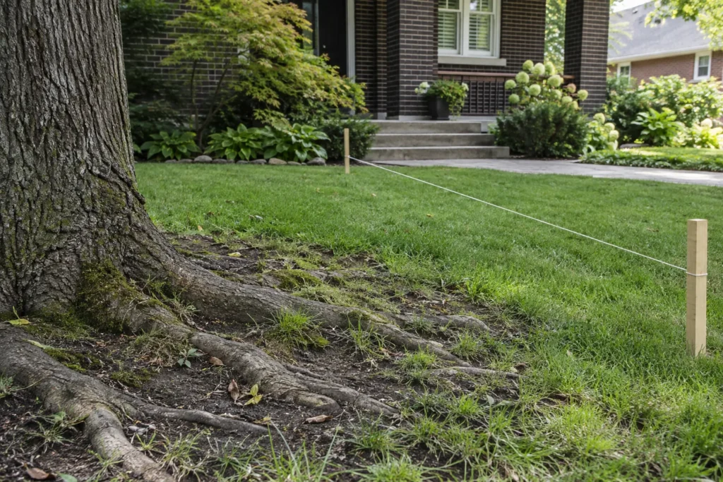 Existing roots and planned excavation edge considered together