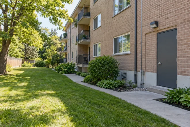 Rental property rear landscape with open service route