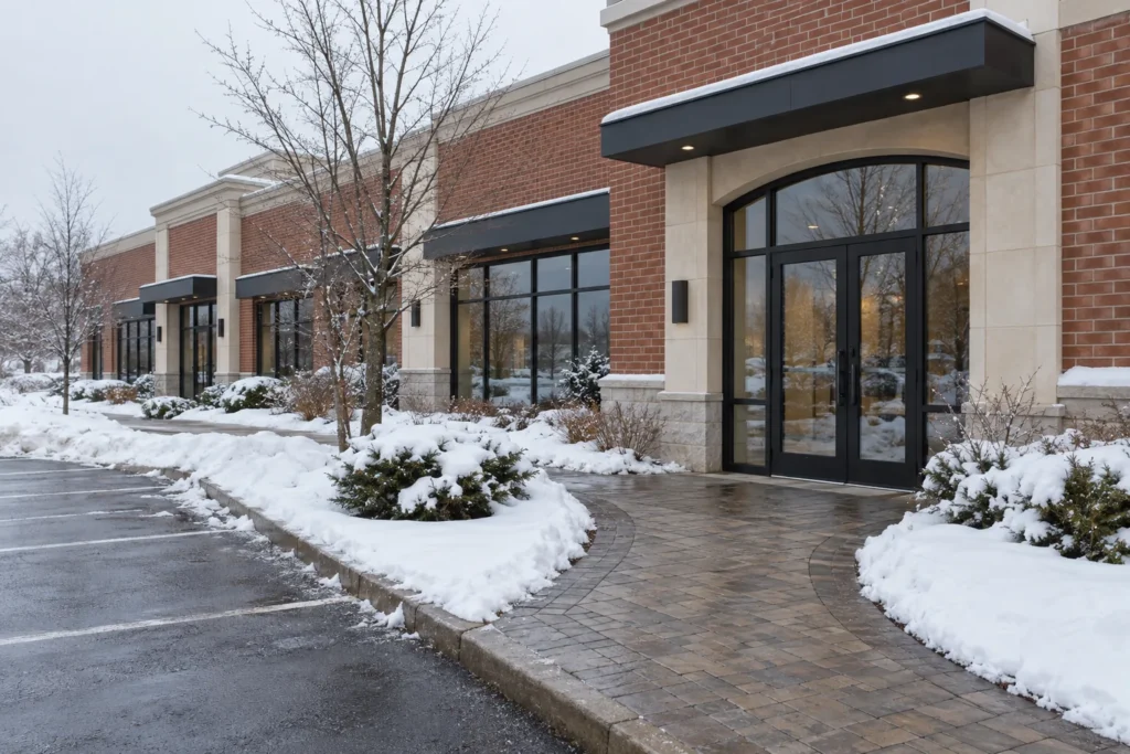 Cleared walkway connecting lot and an ordinary building entrance