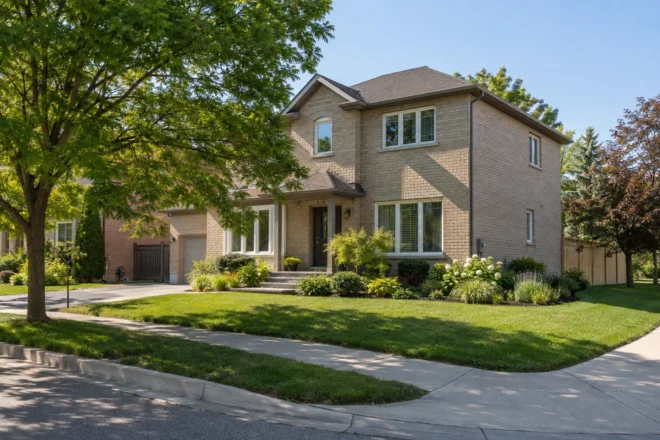 Corner property front with low planting and unobstructed sightline