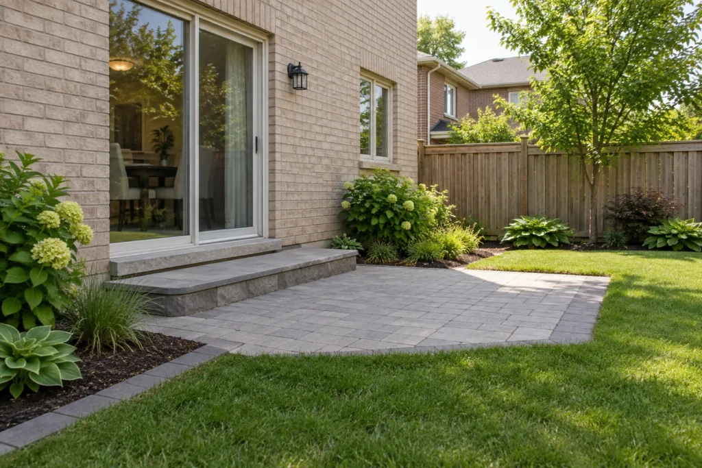 Prepared grade meeting a stable door and patio
