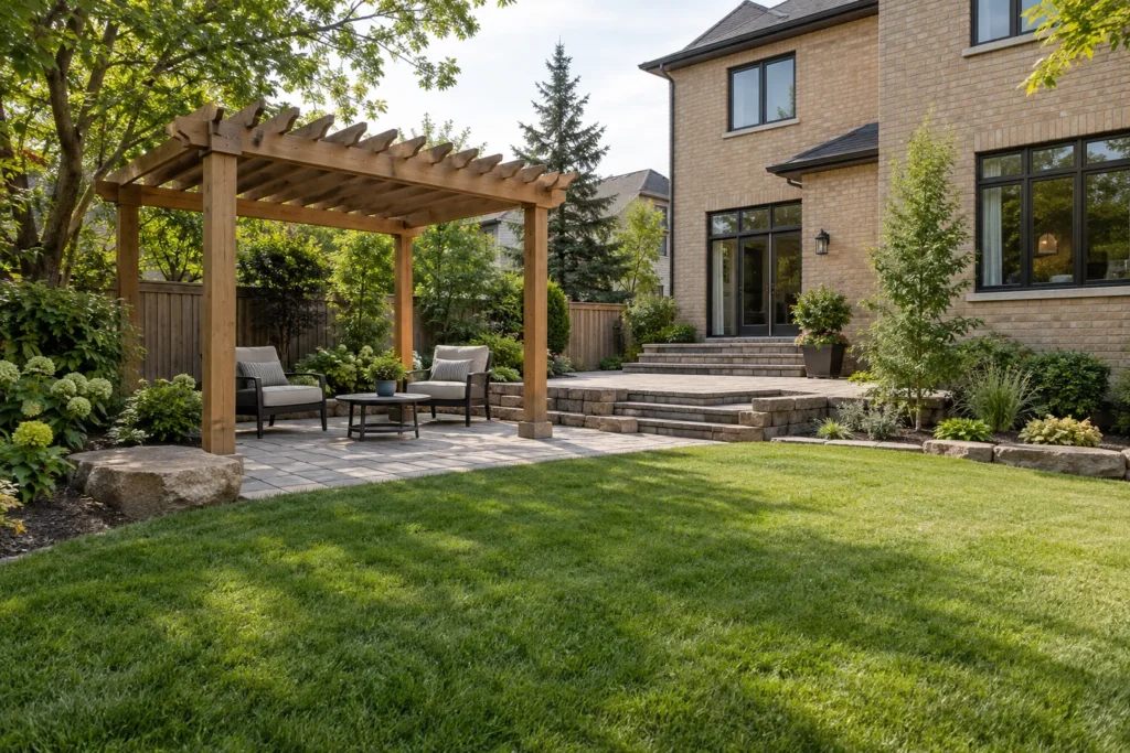 small pergola and practical family seating