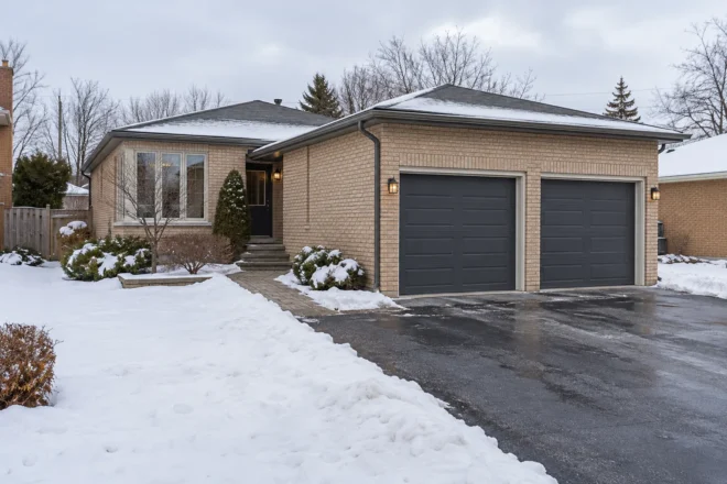 Two-car driveway at an ordinary brick house