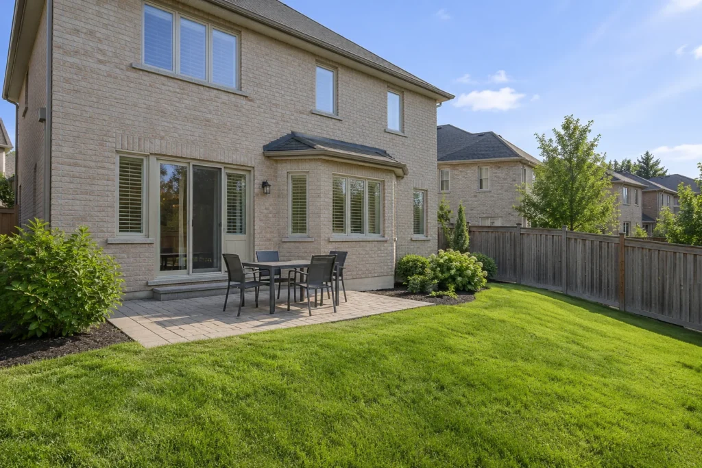 gently graded lawn meeting a patio without trapped runoff
