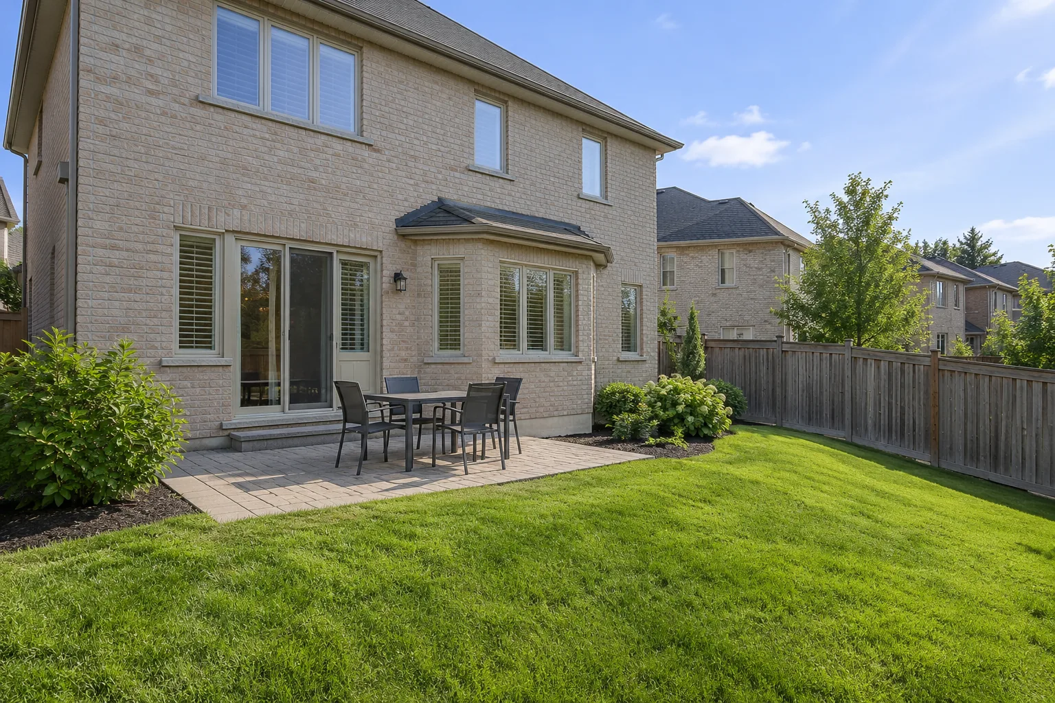 Gently graded lawn meeting a patio