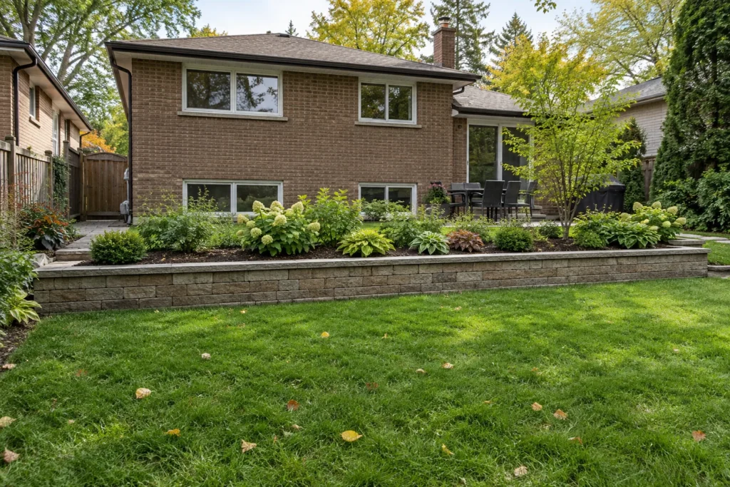 Low retaining terrace supporting a real garden elevation change