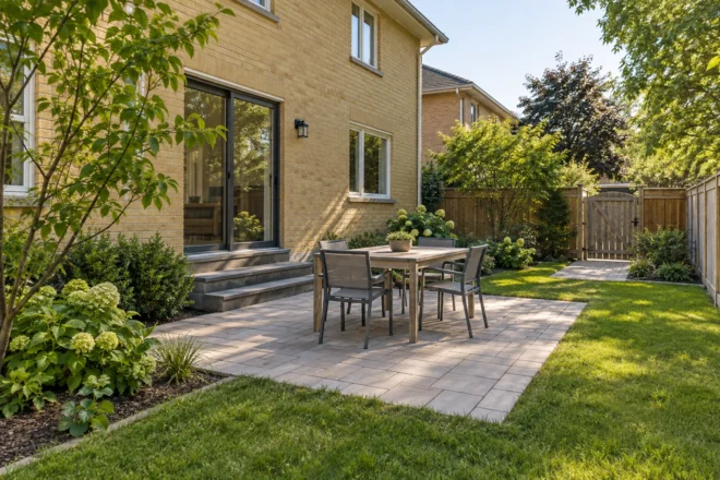 Four-seat dining terrace with clear chair circulation