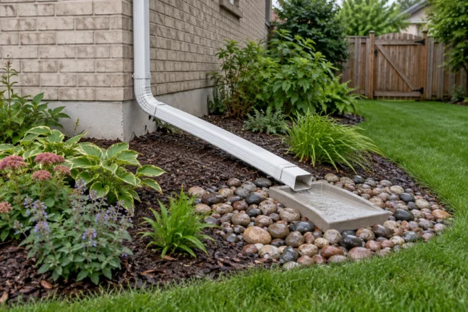 Roof-water outlet into a credible permeable receiving bed