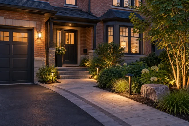 Townhouse garden path with limited light spill