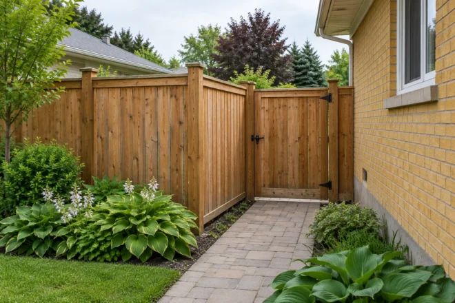 Straight privacy fence with usable side-access gate