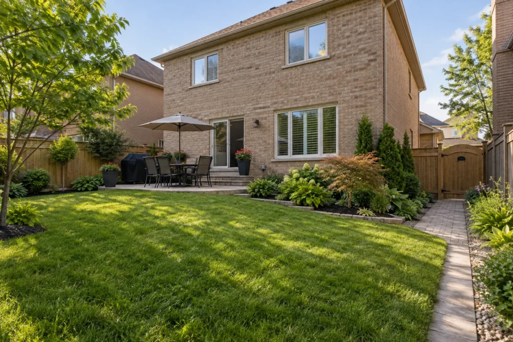 Defined lawn care area and accessible side gate