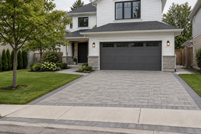 Vehicle-ready interlock drive at a medium double garage