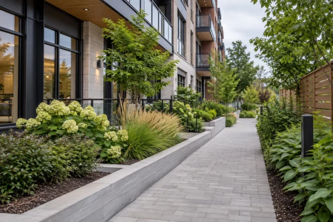 Shared side path with accessible garden edges