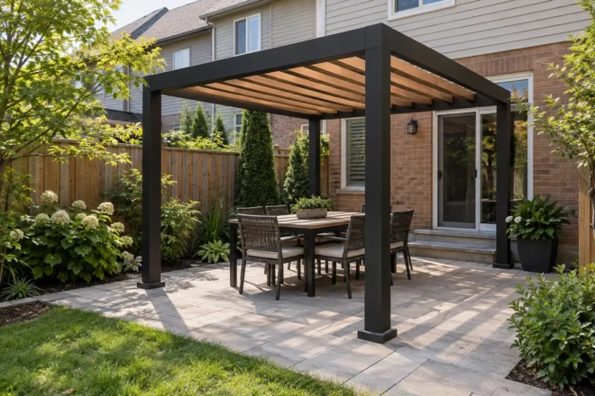 Townhouse pergola scaled to a modest backyard