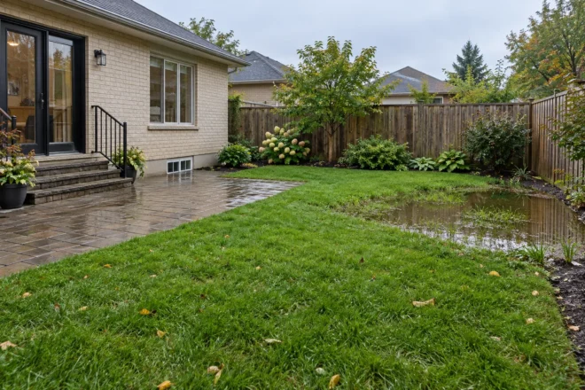 Small backyard wet pocket beside surrounding higher grass